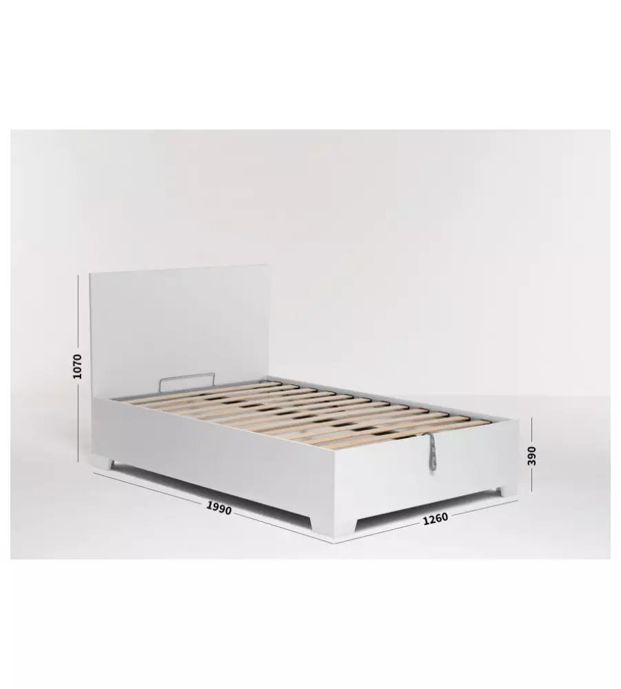 Letto 1 piazza e mezza 'hi box' bianco con rete, contenitore e piedini 120x190 cm